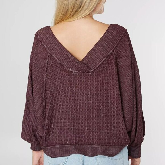 We the Free West End V-Back Top Waffle Thermal Knit Oversized Slouchy Grunge XS - Picture 10 of 14